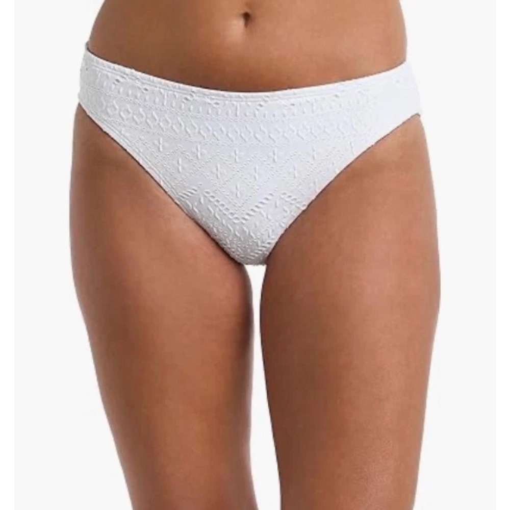 La Blanca White Eyelet Crochet Hipster Bikini Bottoms UPF 50+ Size 12 NEW